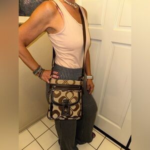 Boho Brown Crossbody Bag with Signature Pattern